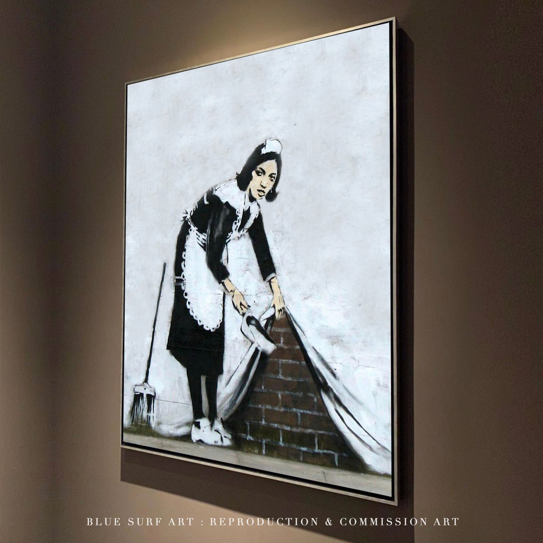 Banksy Maid Wall Street Art Handmade Original Oil on Canvas Street Art - showcase