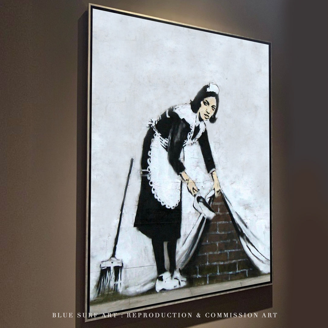 Banksy Maid Wall Street Art Handmade Original Oil on Canvas Street Art - showcase