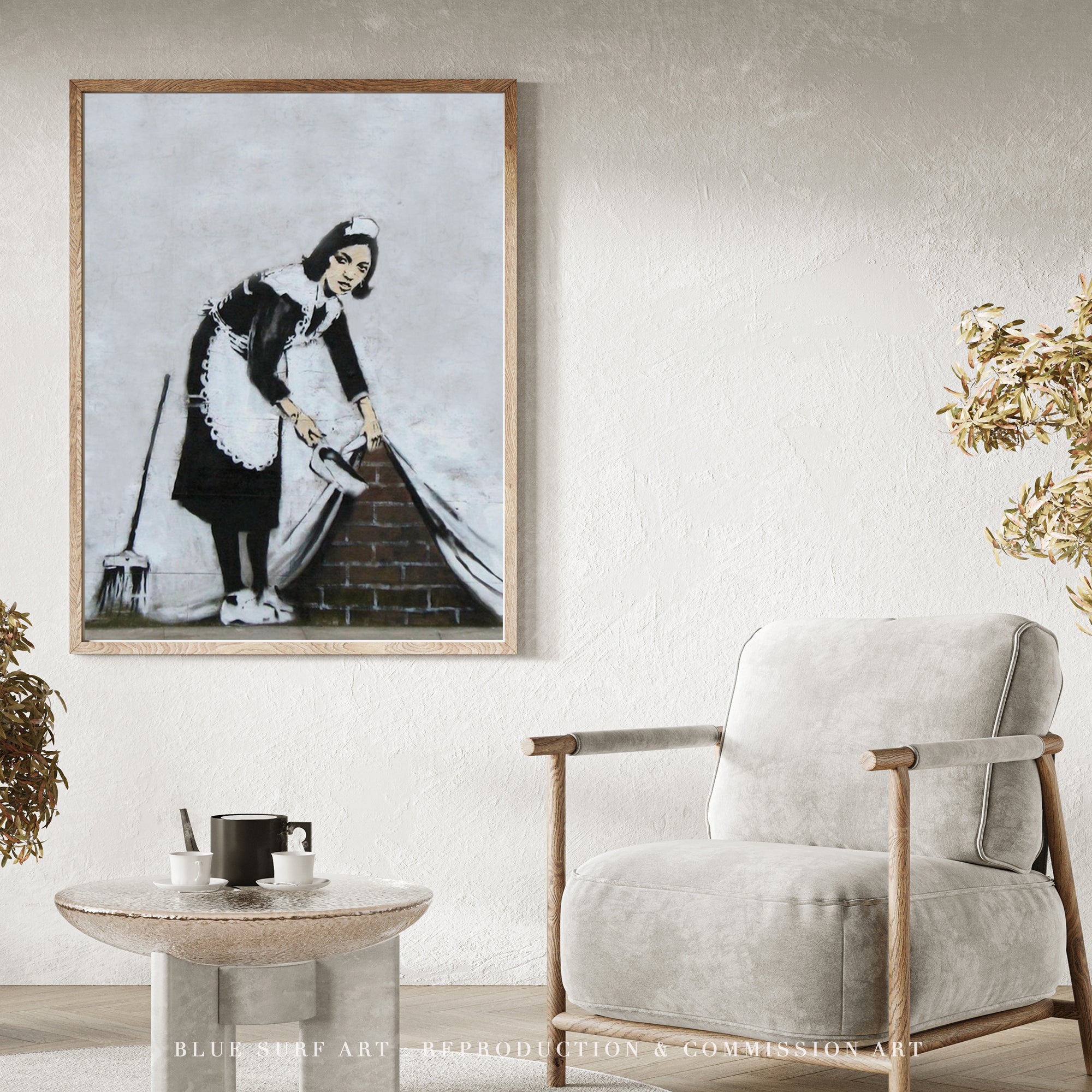 Banksy Maid Wall Street Art Handmade Original Oil on Canvas Street Art - showroom