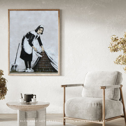 Banksy Maid Wall Street Art Handmade Original Oil on Canvas Street Art - showroom