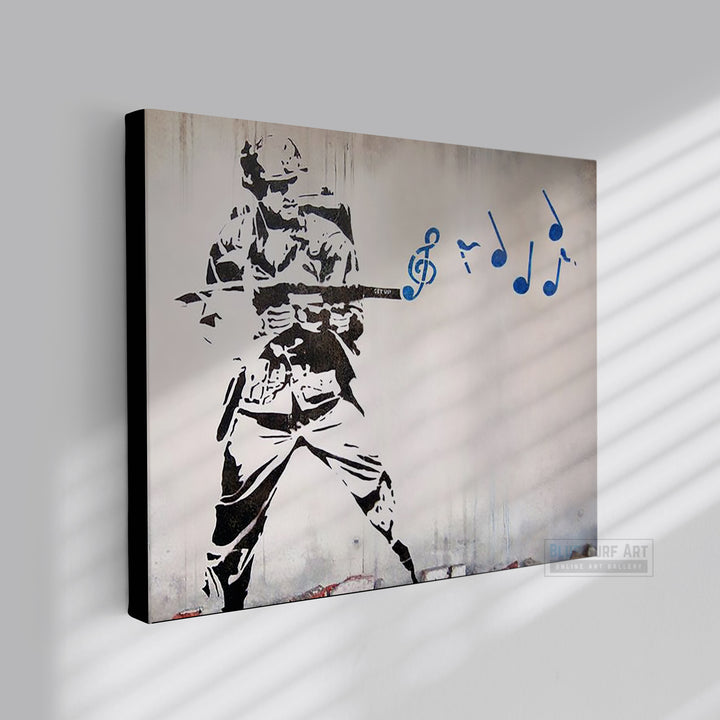 Banksy Music Soldier Street Art Wall Art for Sale Original Handmade Oil on Canvas