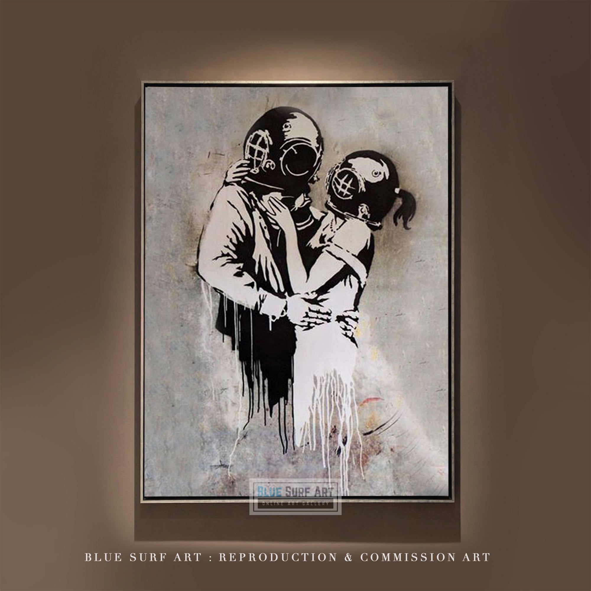 Think Tank Bus Stop Banksy Art Handmade Oil on Canvas, Made to Order