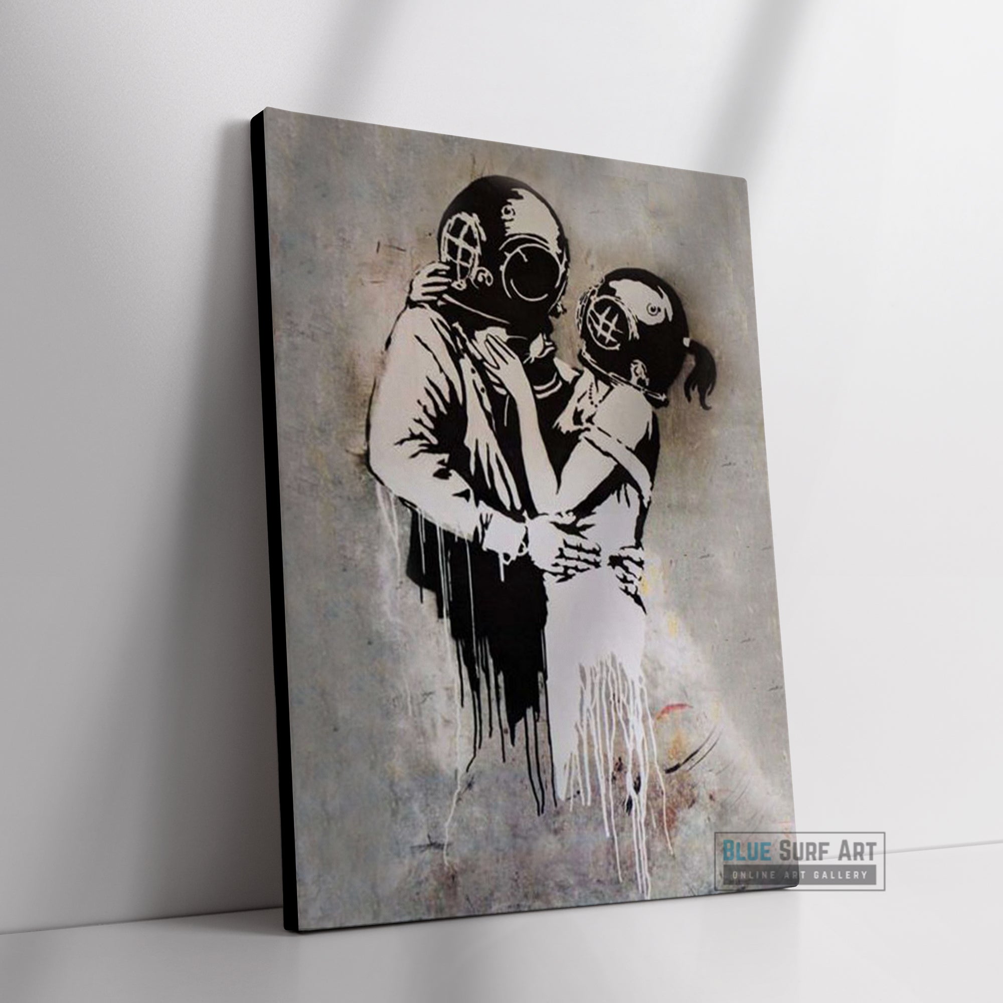 Think Tank Bus Stop Banksy Art Handmade Oil on Canvas, Made Think Tank Bus Stop Banksy Art Handmade Oil on Canvas, Made