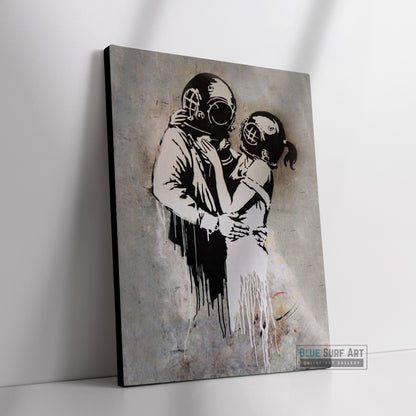 Think Tank Bus Stop Banksy Art Handmade Oil on Canvas, Made to Order
