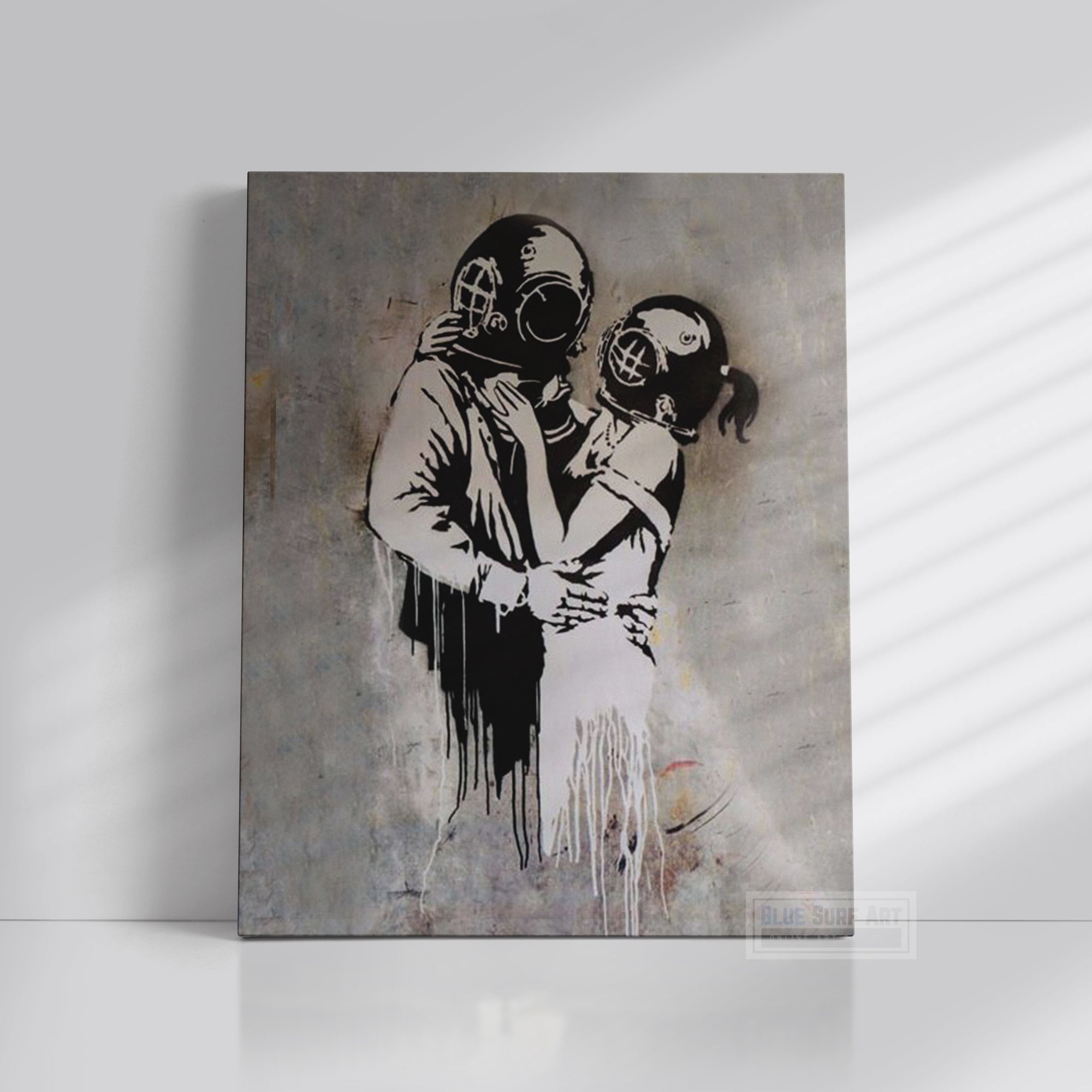 Think Tank Bus Stop Banksy Art Handmade Oil on Canvas, Made to Order