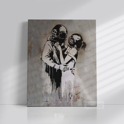Think Tank Bus Stop Banksy Art Handmade Oil on Canvas, Made to Order