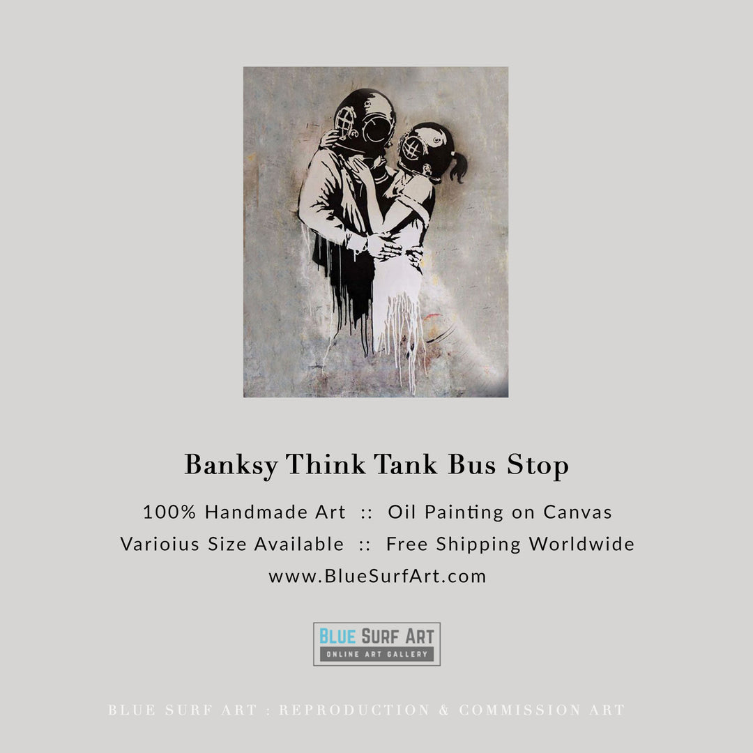 Think Tank Bus Stop Banksy Art Handmade Oil on Canvas, Made to Order