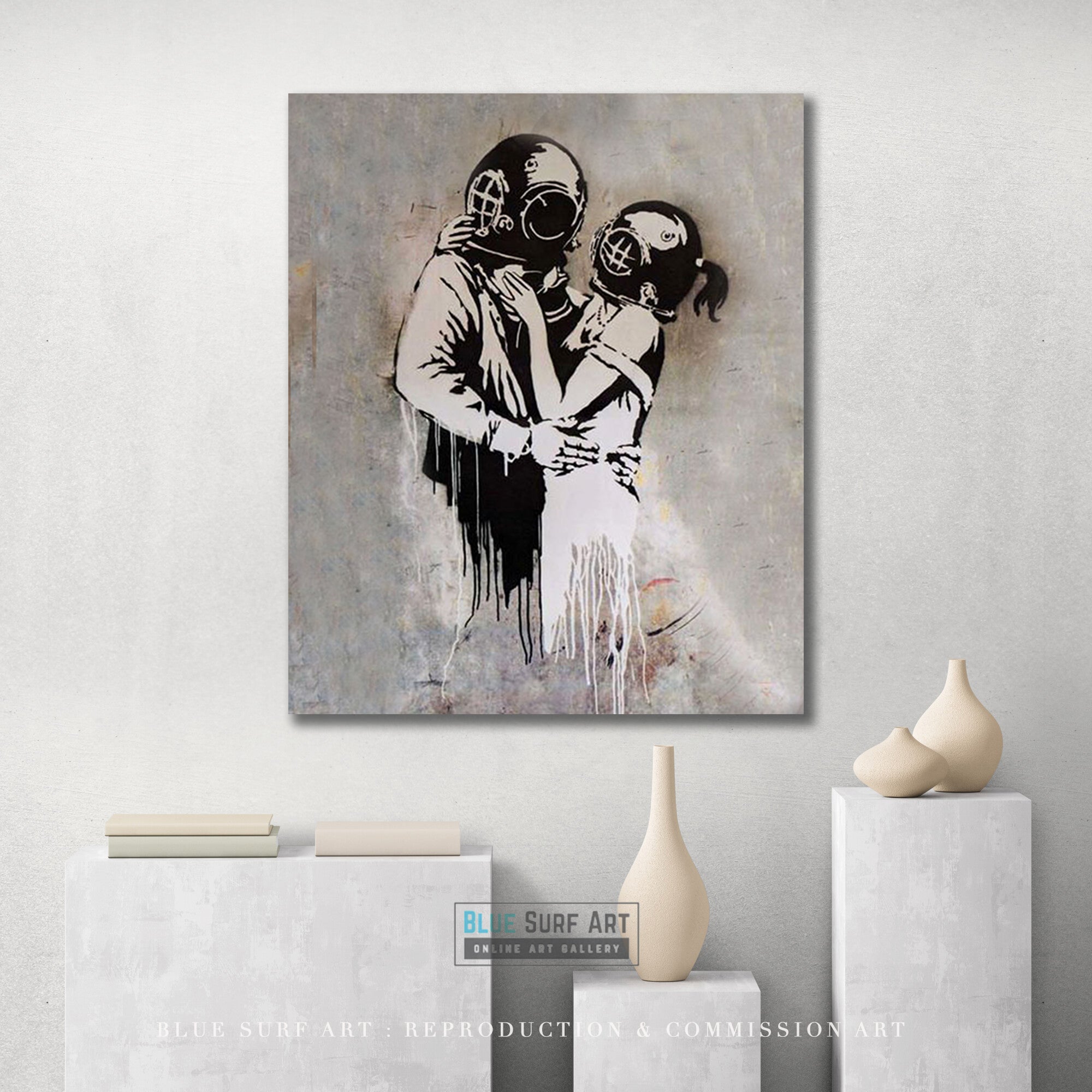 Think Tank Bus Stop Banksy Art Handmade Oil on Canvas, Made to Order