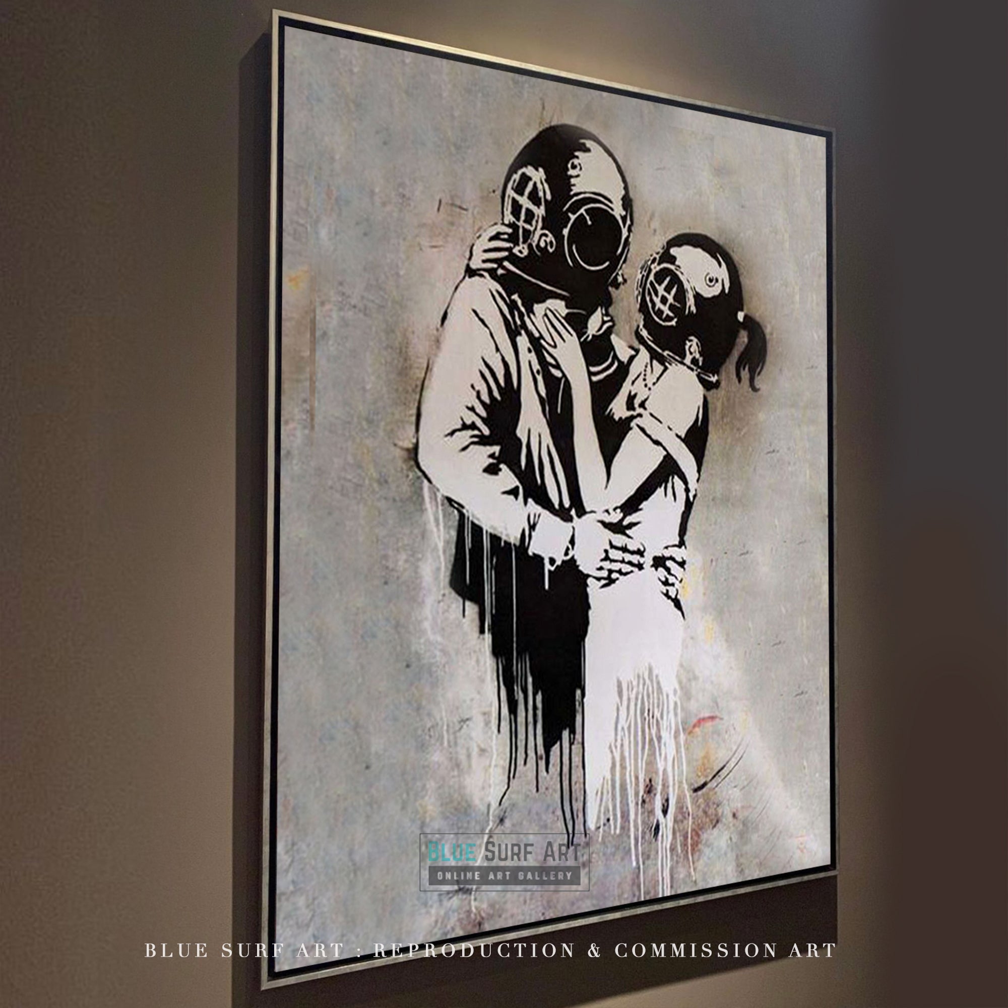 Think Tank Bus Stop Banksy Art Handmade Oil on Canvas, Made to Order
