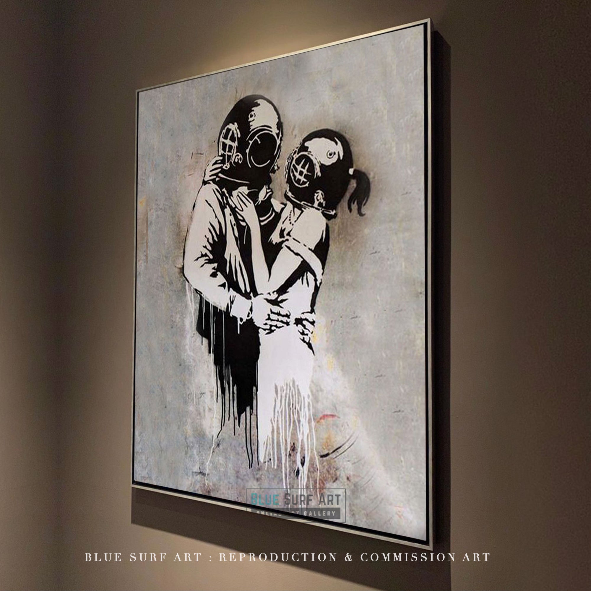 Think Tank Bus Stop Banksy Art Handmade Oil on Canvas, Made to Order