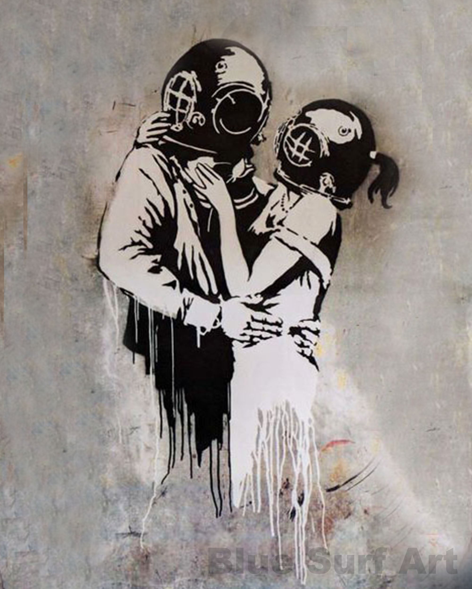 Think Tank Bus Stop Banksy Art Handmade Oil on Canvas