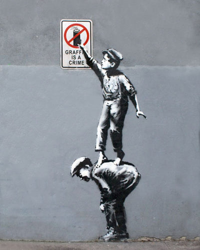 Banksy Graffiti Is a Crime Wall Art, Street Art Handmade Original Oil on Canvas 2