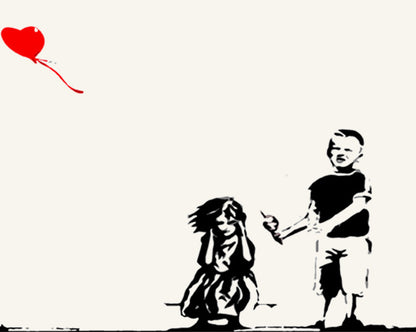 Banksy Two Kids with Heart Balloon Original Wall Art Painting Handmade Art