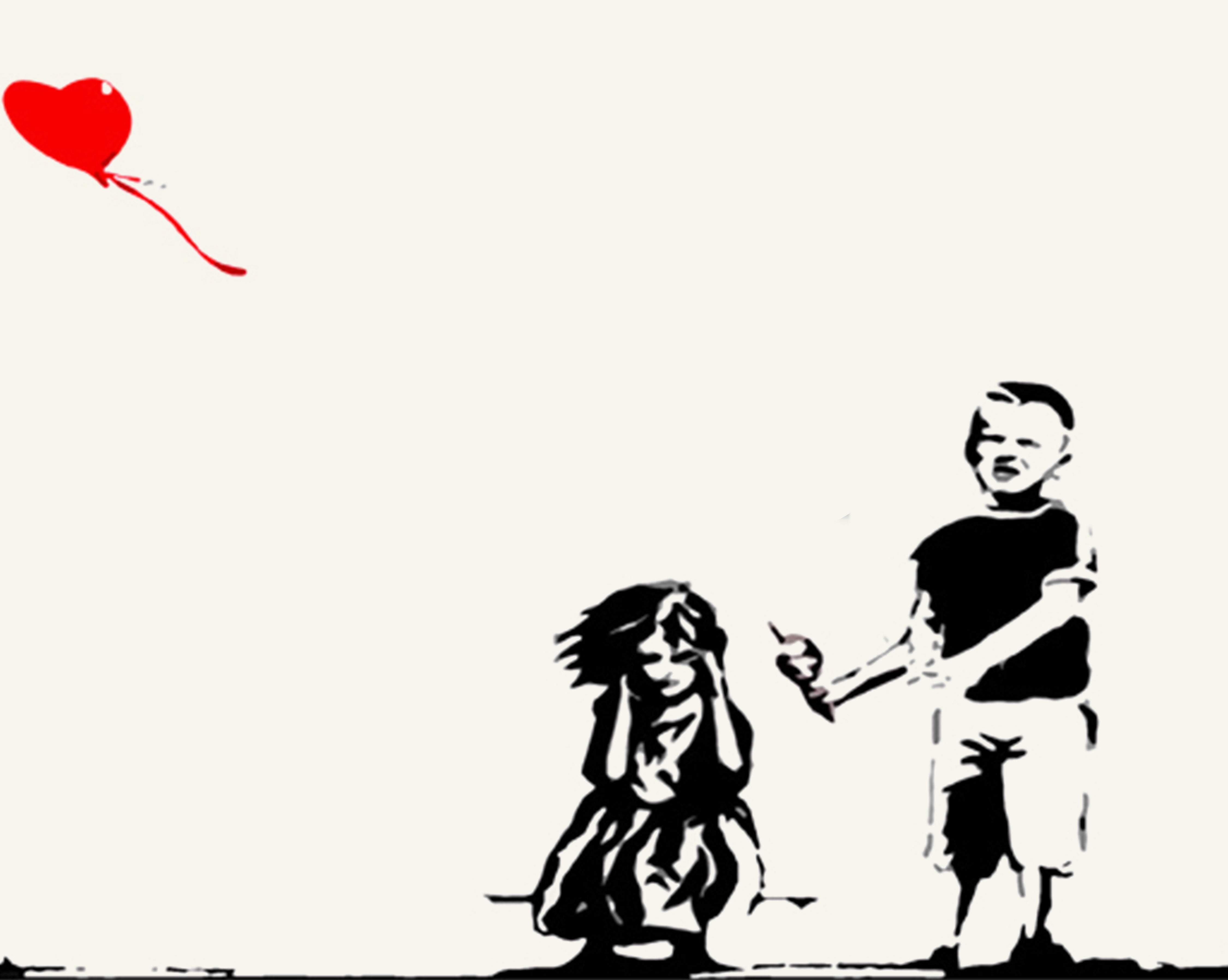 Banksy Two Kids with Heart Balloon Original Wall Art Painting Handmade Art