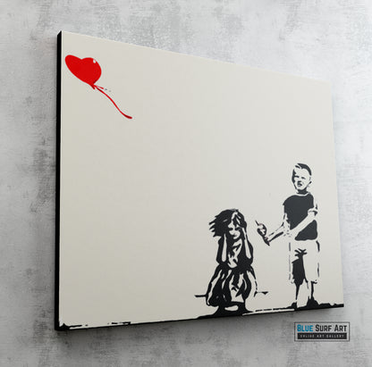 Banksy Two Kids with Heart Balloon Original Wall Art Painting Handmade Art
