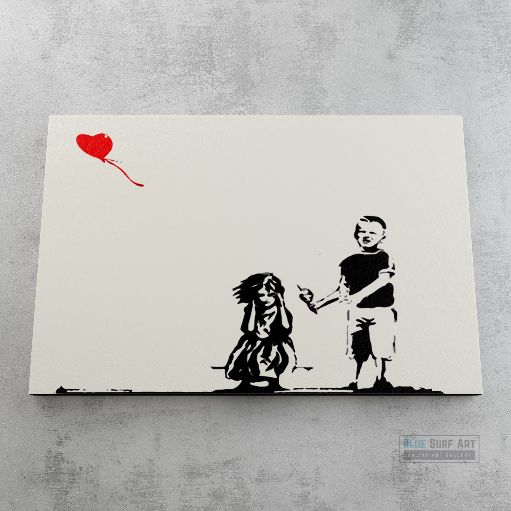 Banksy Two Kids with Heart Balloon Original Wall Art Painting Handmade Art