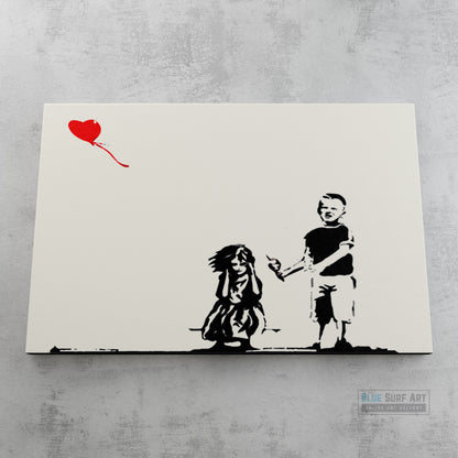 Banksy Two Kids with Heart Balloon Original Wall Art Painting Handmade Art