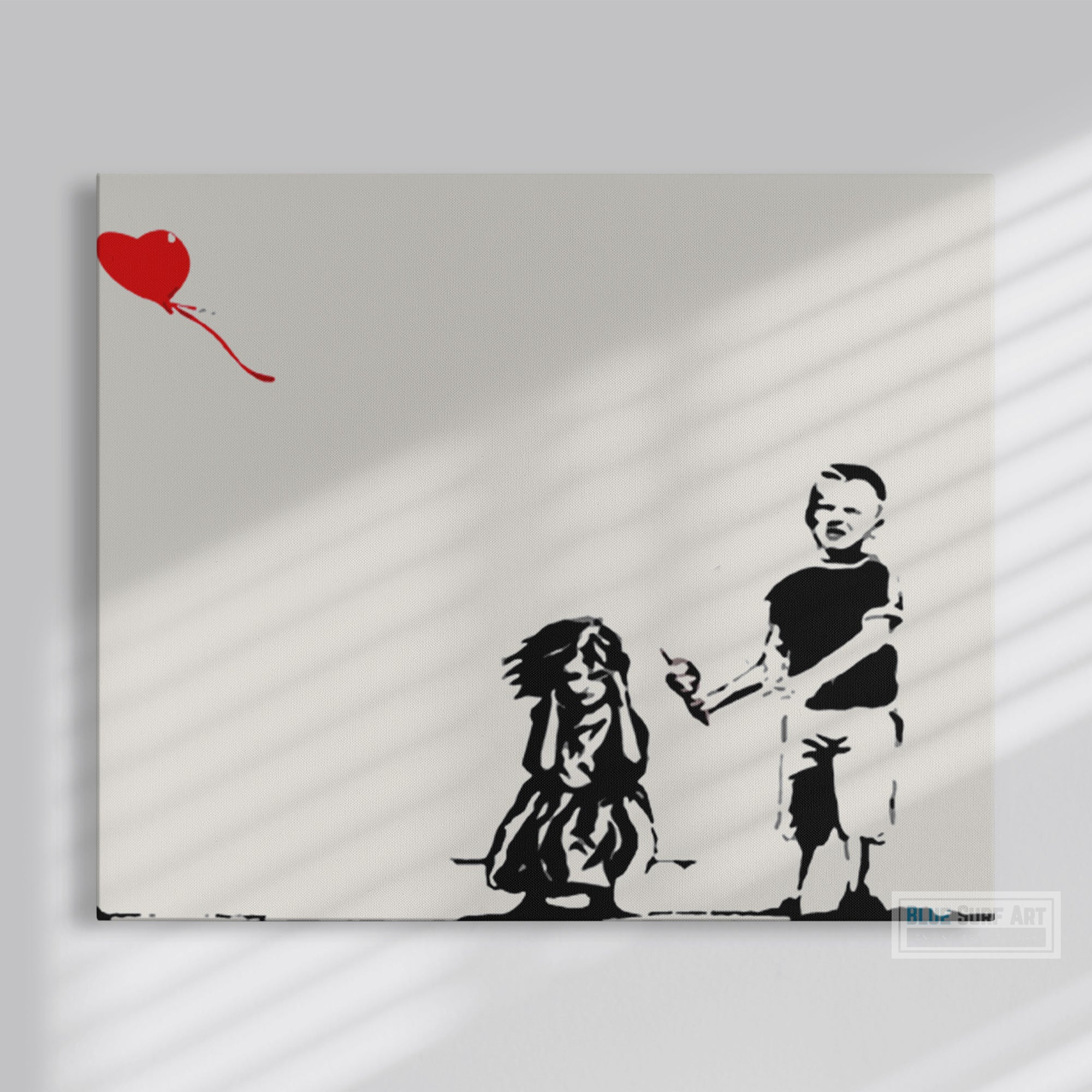 Banksy Two Kids with Heart Balloon Original Wall Art Painting Handmade Art