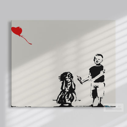 Banksy Two Kids with Heart Balloon Original Wall Art Painting Handmade Art