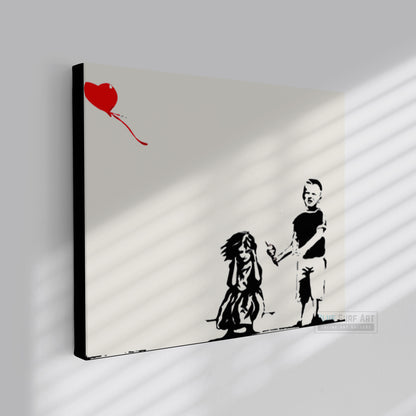 Banksy Two Kids with Heart Balloon Original Wall Art Painting Handmade Art