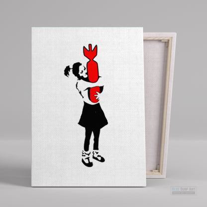 Banksy Wall Art, Banksy Girl Hold a Bomb, Banksy canvas art painting, banksy paintings