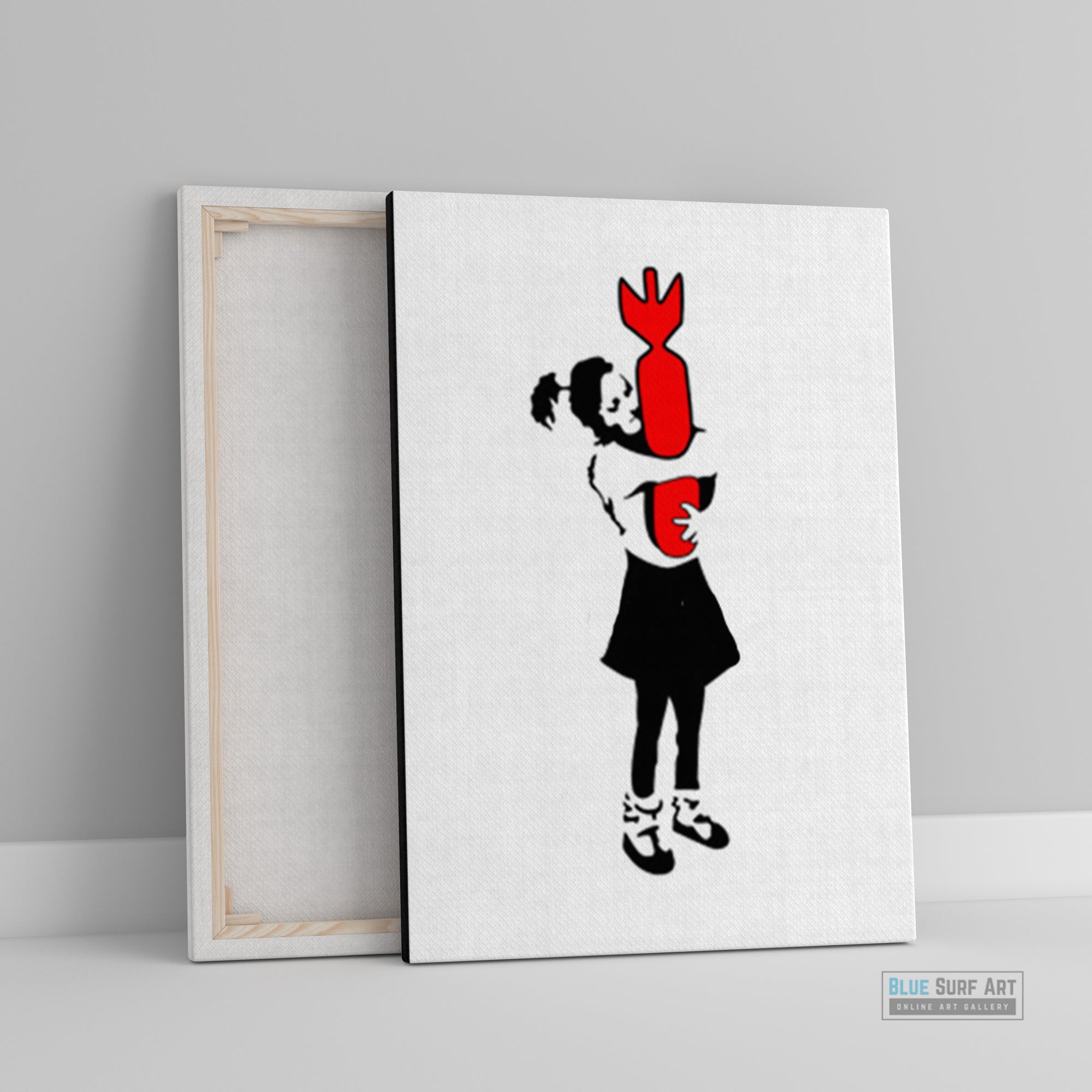 Banksy Wall Art, Banksy Girl Hold a Bomb, Banksy canvas art painting, banksy paintings