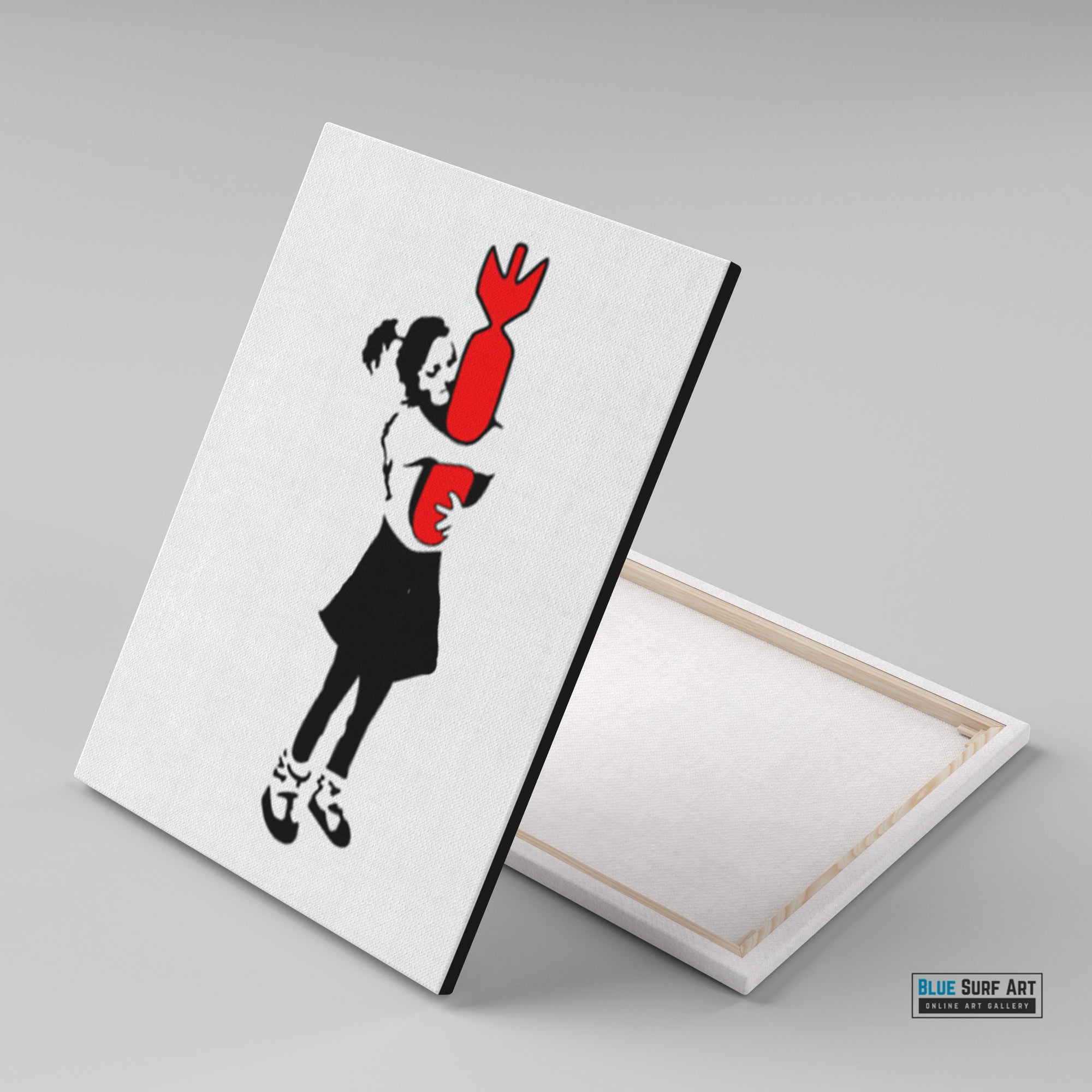Banksy Wall Art, Banksy Girl Hold a Bomb, Banksy canvas art painting, banksy paintings
