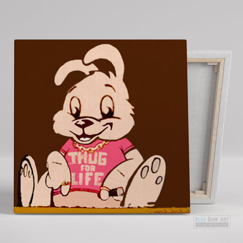 Banksy Thug For Life Bunny, Oil Painting on Canvas – Blue Surf Art