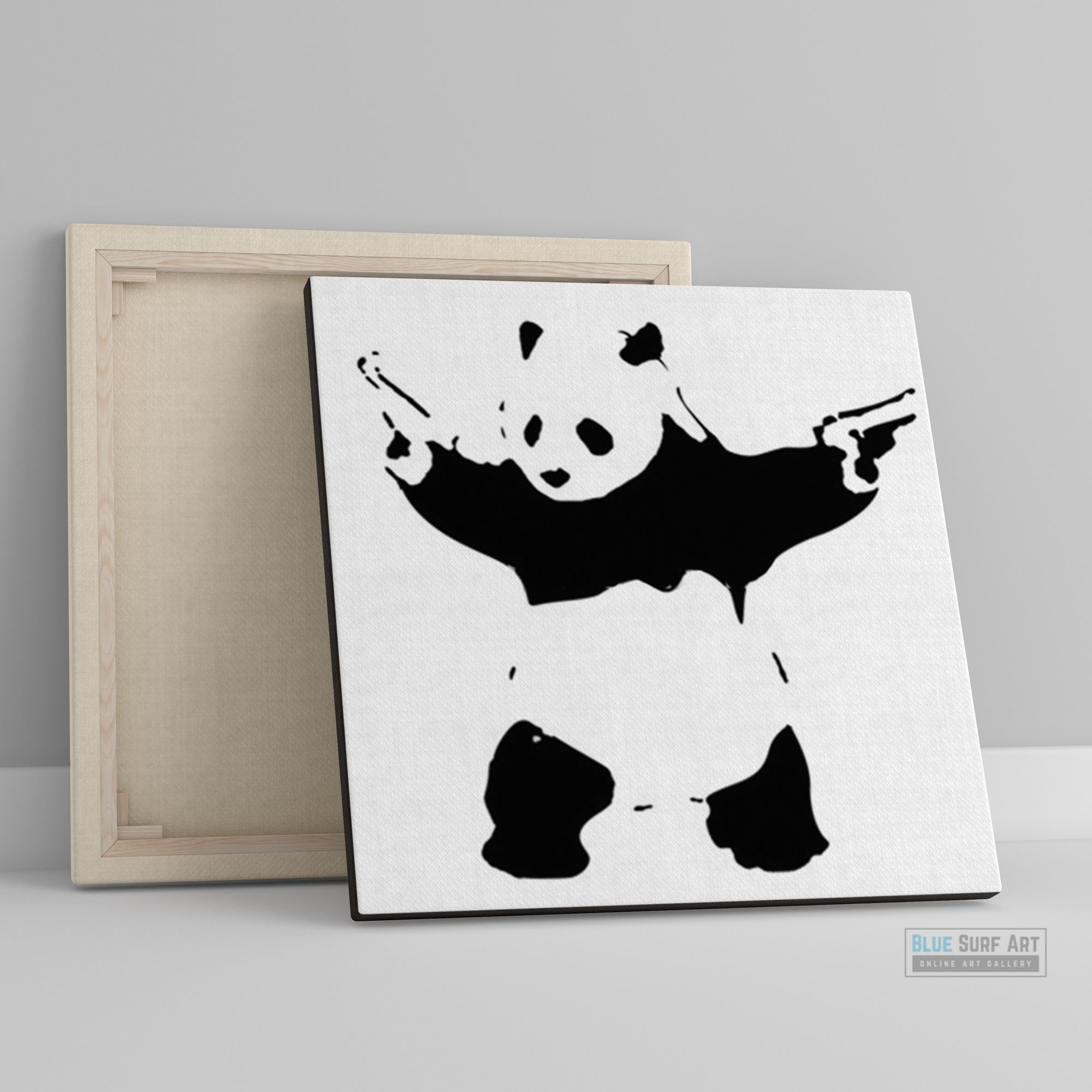 banksy panda shooting wall art, banksy canvas art, banksy wall art, handmade banksy canvas, banksy gift art