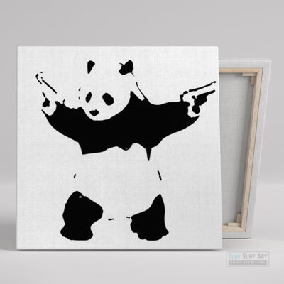 banksy panda shooting wall art, banksy canvas art, banksy wall art, handmade banksy canvas, banksy gift art