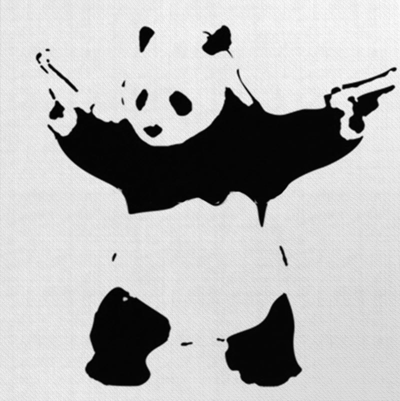 banksy panda shooting wall art, banksy canvas art, banksy wall art, handmade banksy canvas, banksy gift art