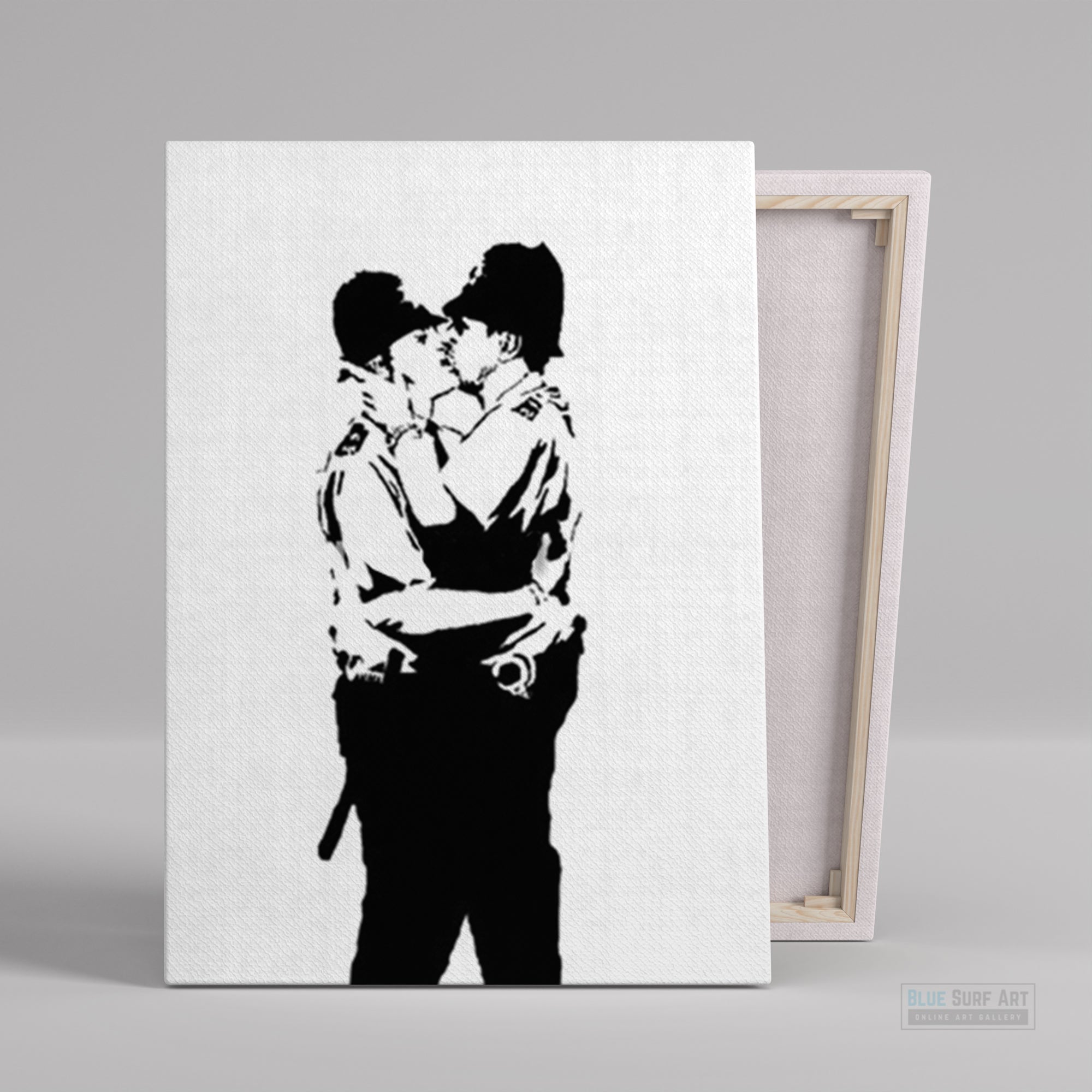 Banksy Kissing Policemen Street Art for Sale Original Handmade Art Painting