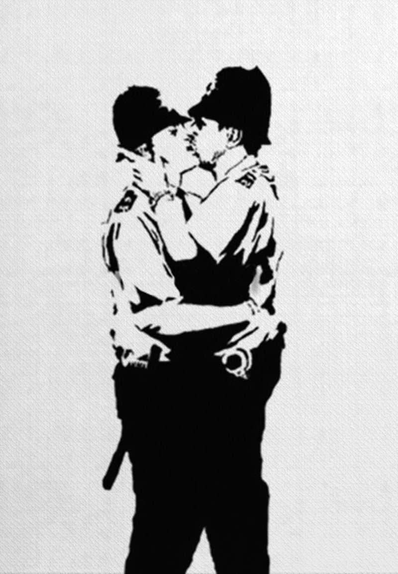 Banksy Kissing Policemen Street Art for Sale Original Handmade Art Painting