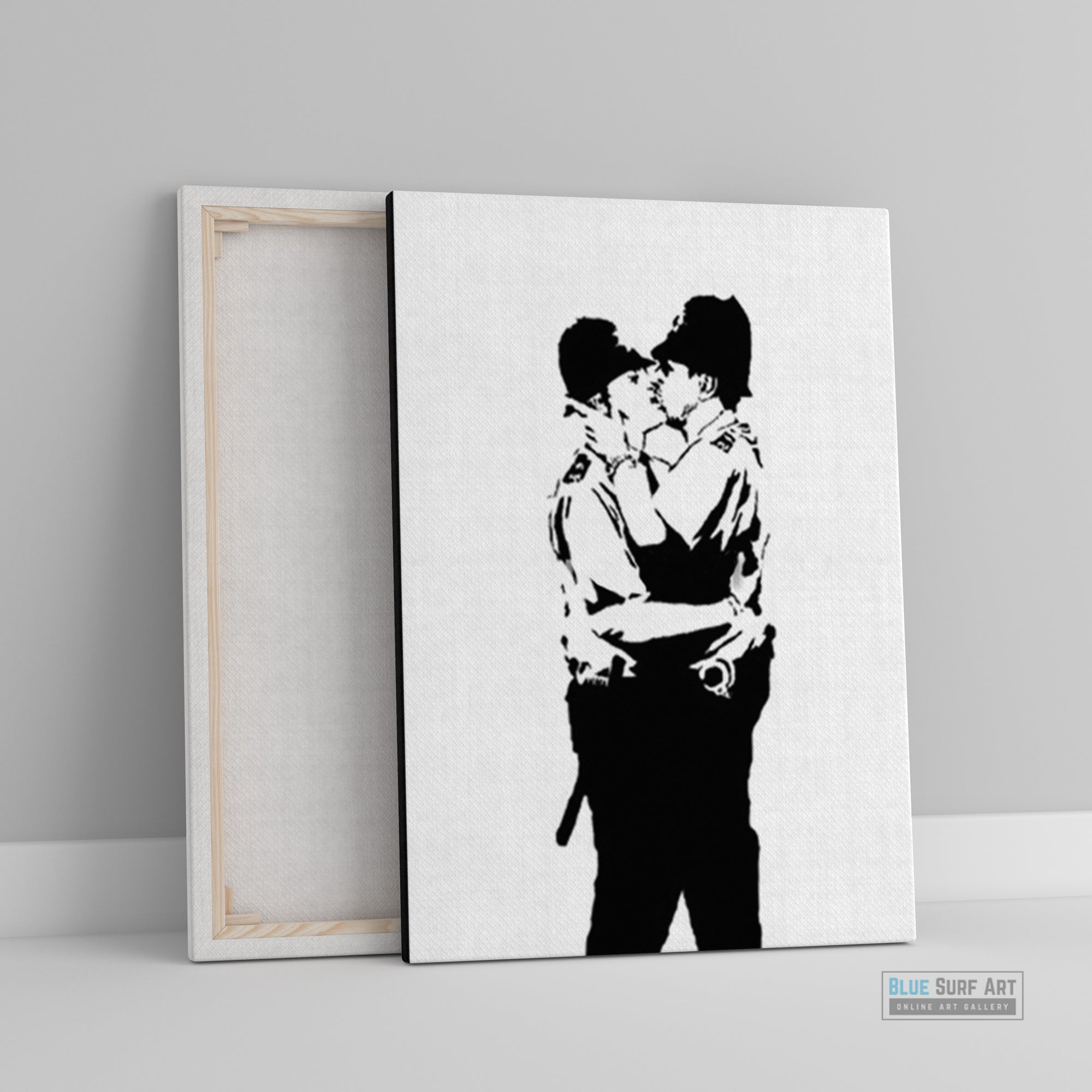 Banksy Kissing Policemen Street Art for Sale Original Handmade Art Painting
