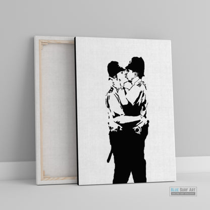 Banksy Kissing Policemen Street Art for Sale Original Handmade Art Painting