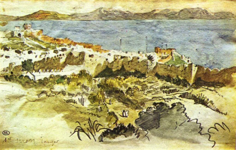 Bay of Tangier in Morocco by Eugène Delacroix Reproduction Painting by Blue Surf Art
