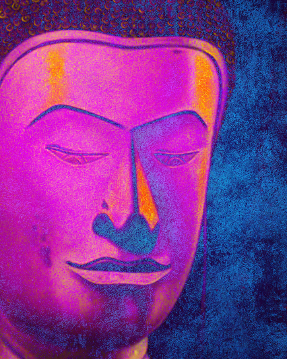 Beautiful Buddha in Pink and Blue Shade Original Oil on Canvas
