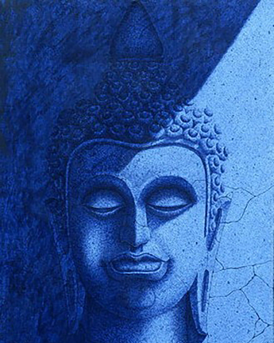 Buddha in Blue Shade Original Oil on Canvas 