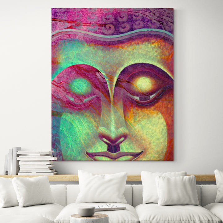 Bright Colour Buddha Portrait Wall Art Canvas - Living room