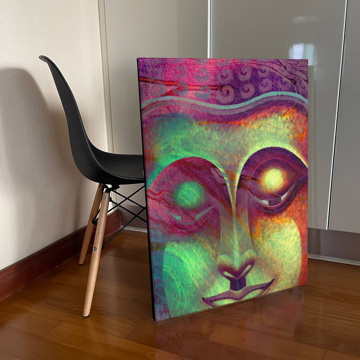 Bright Colour Buddha Portrait Wall Art Canvas - Showcase in studio