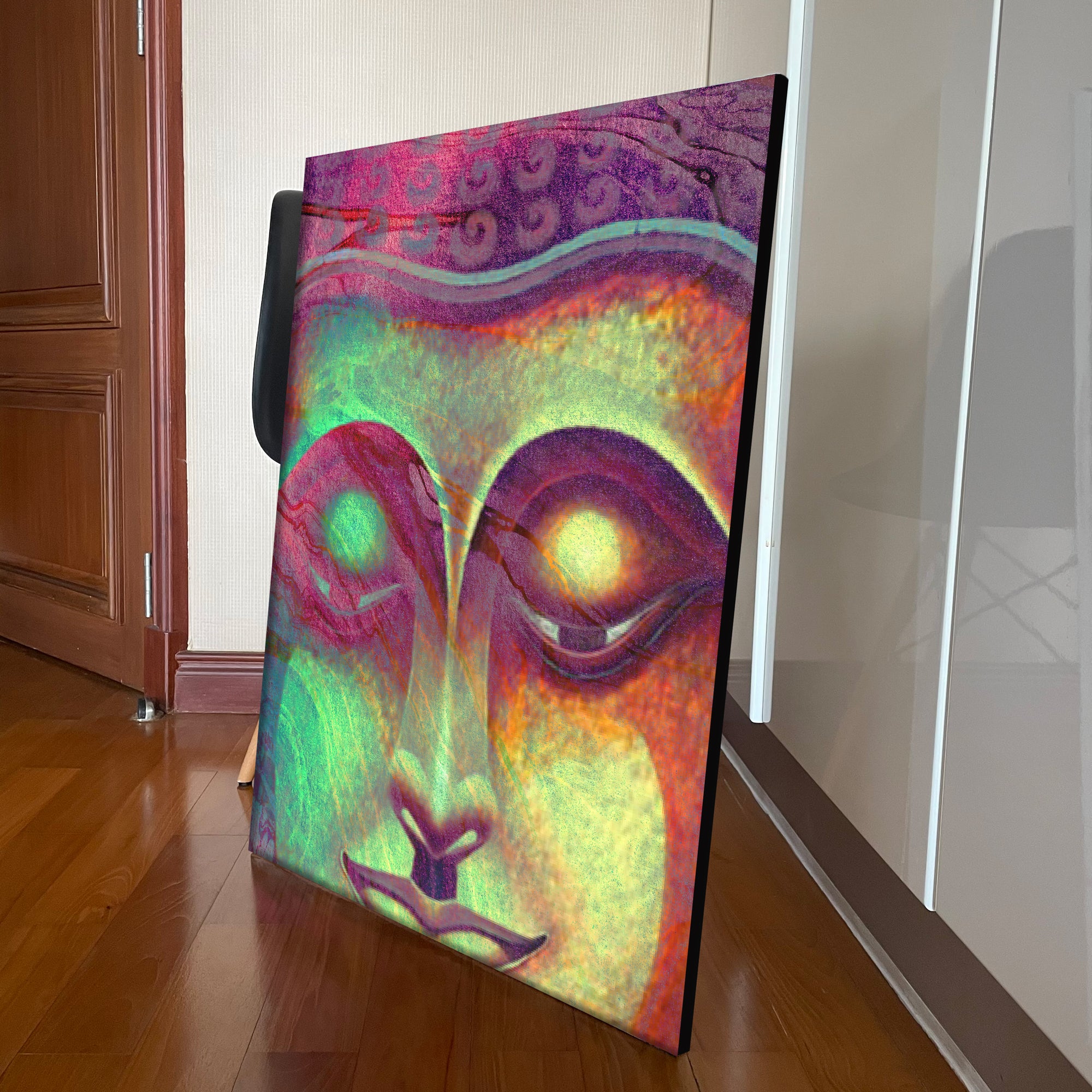 Bright Colour Buddha Portrait Wall Art Canvas - showcase in studio