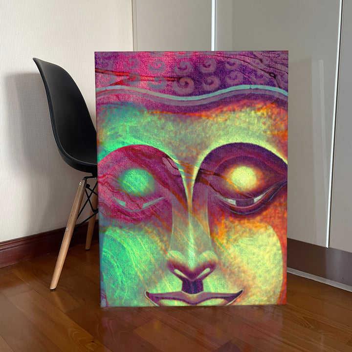 Bright Colour Buddha Portrait Wall Art Canvas - showcase in studio