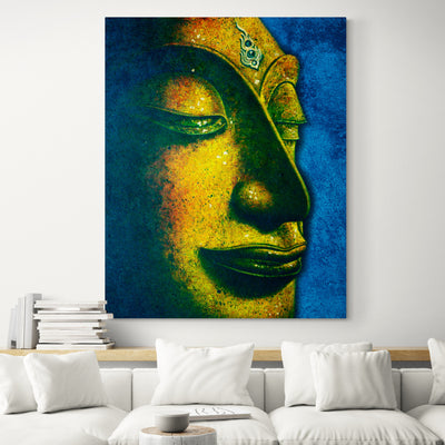 Buddha Side Portrait with Dark Blue Background - living room