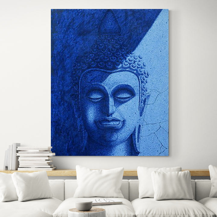 Buddha in Blue Shade Original Oil on Canvas  - living room