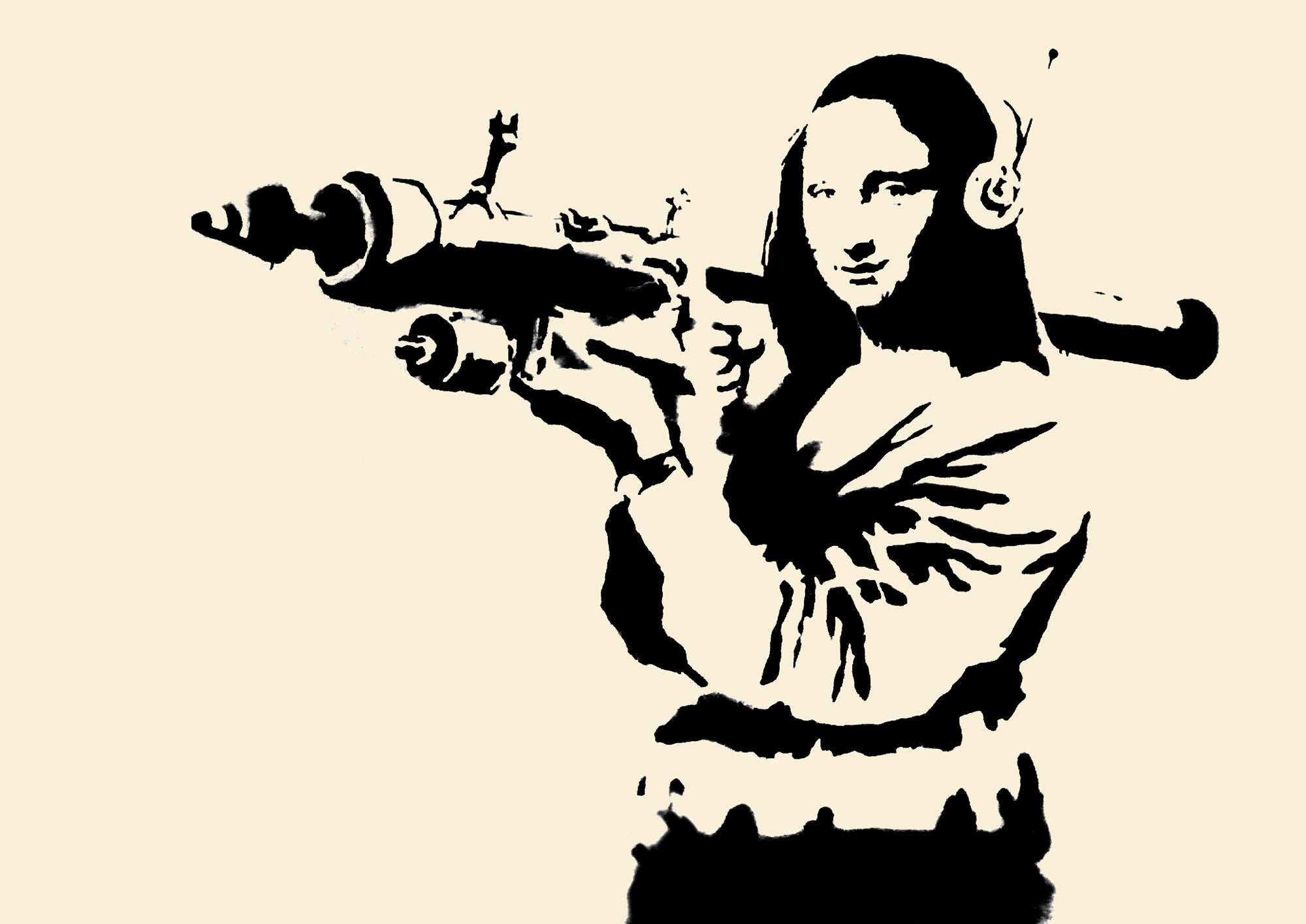 Mona Lisa Rocket Launcher, Banksy Street Art, Famous Banksy Mona Lisa Rocket Launcher, Banksy Street Art, Famous Banksy