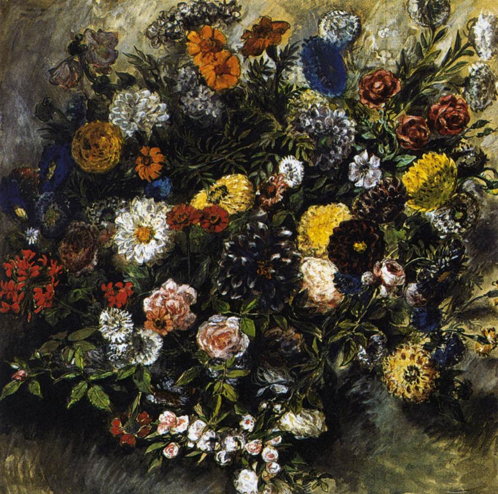Bouquet of Flowers by Eugène Delacroix Reproduction Painting by Blue Surf Art