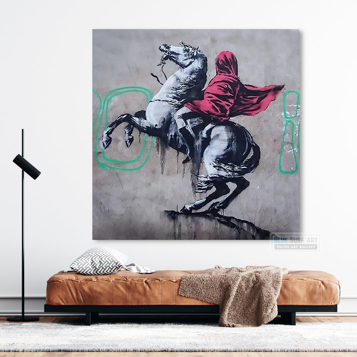 Banksy Horse with Girl and Red Cloth Street Art  for Sale Original Oil Painting on Canvas
