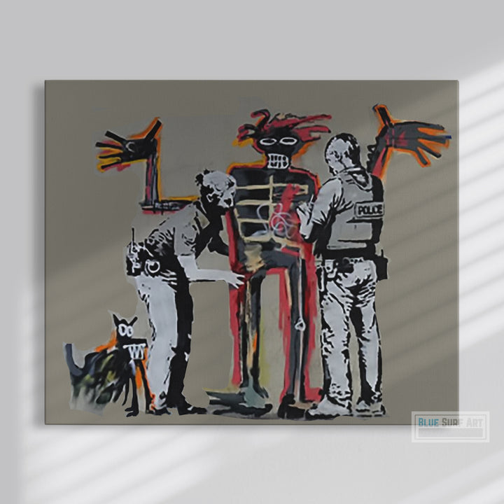 Banksy Skeleton Police Search Street Art Original Oil Painting 100% Handmade Art for Sale