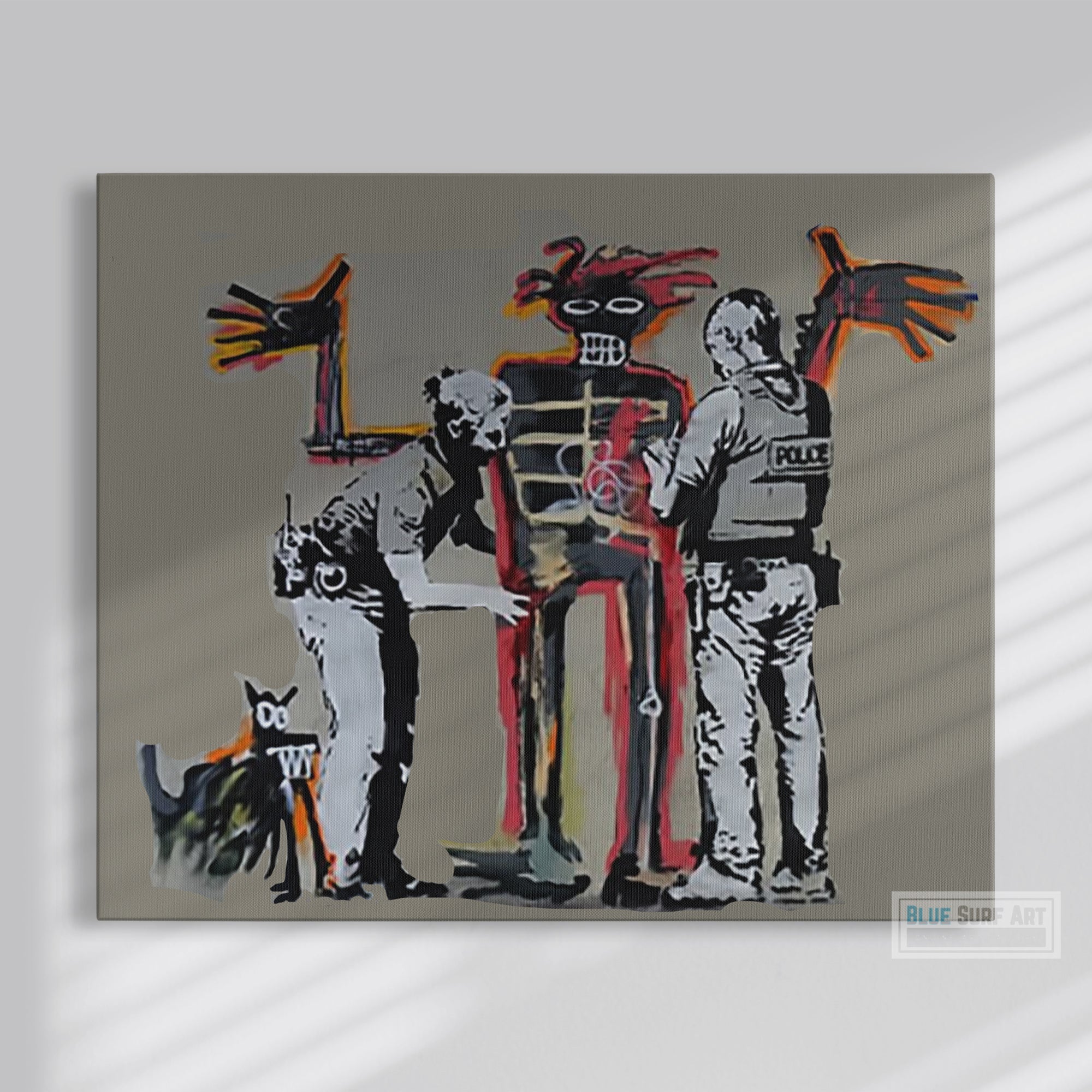 Banksy Skeleton Police Search Street Art Original Oil Painting 100% Handmade Art for Sale