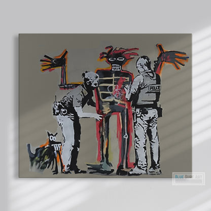 Banksy Skeleton Police Search Street Art Original Oil Painting 100% Handmade Art for Sale